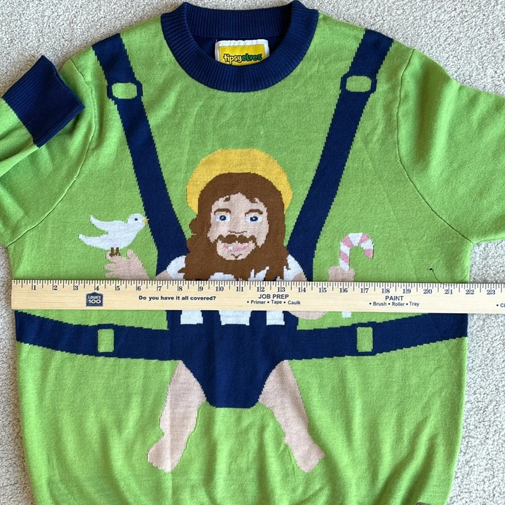 Tipsyelves Green Blue Funny‎ Ugly Christmas Crewneck Sweater Men’s Size XL NEW